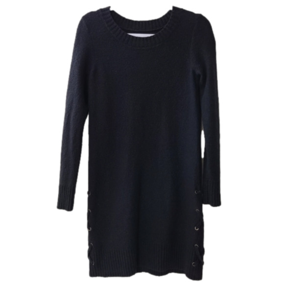 Lucky brand black scoop neck Bodycon neutral knit sweater dress, sz S (PTP 17") - Picture 1 of 7